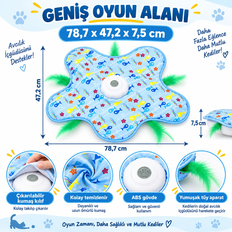 Hareketli İnteraktif Kedi Oyun Matı - USB Şarjlı - 3 Oyun Modu - görsel 4